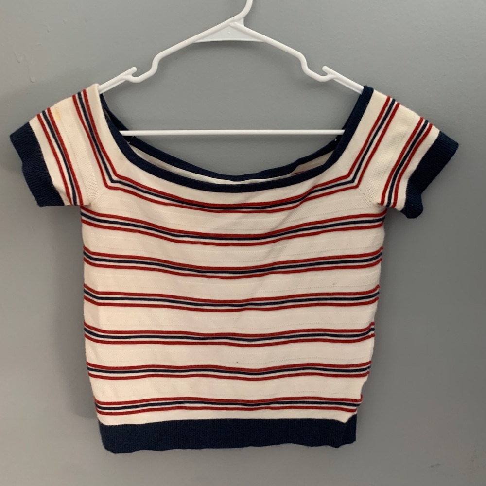 Striped off the shoulders american eagle top
